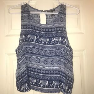 Blue & White Forever 21 Tribal Print Elephant Crop